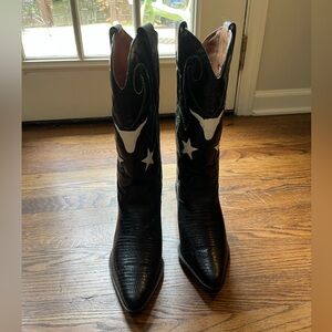 Black Longhorn Star Cowboy Boots, Size 9